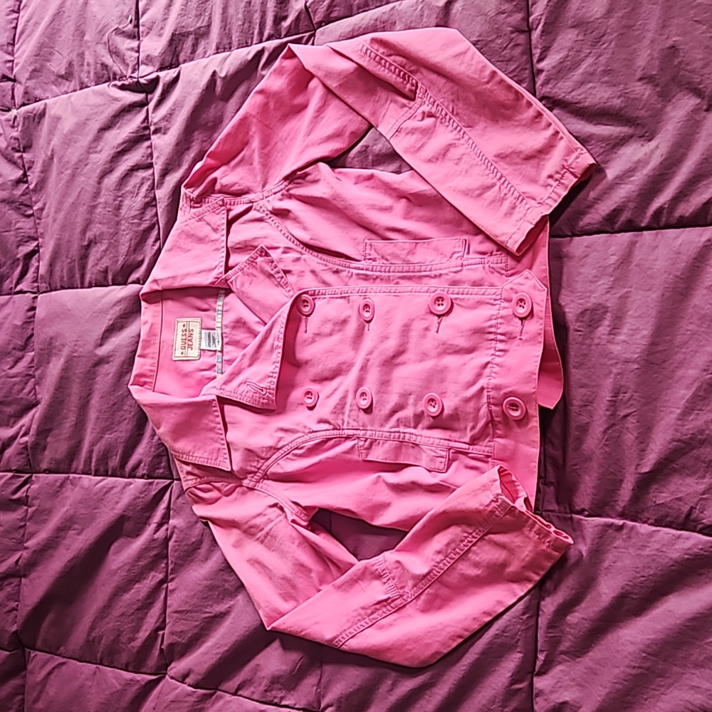 Lightweight Barbie Pink Cotton Guess Waist Length Double Vreasted Jacket size M